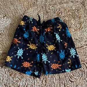 Vilebrequin Black Shorts with Orange and Blue Print